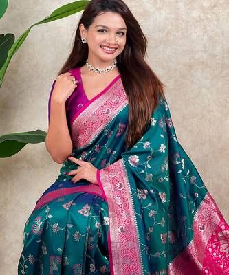 banarasi jaal zari woven silk blend saree 3