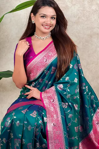 banarasi jaal zari woven silk blend saree