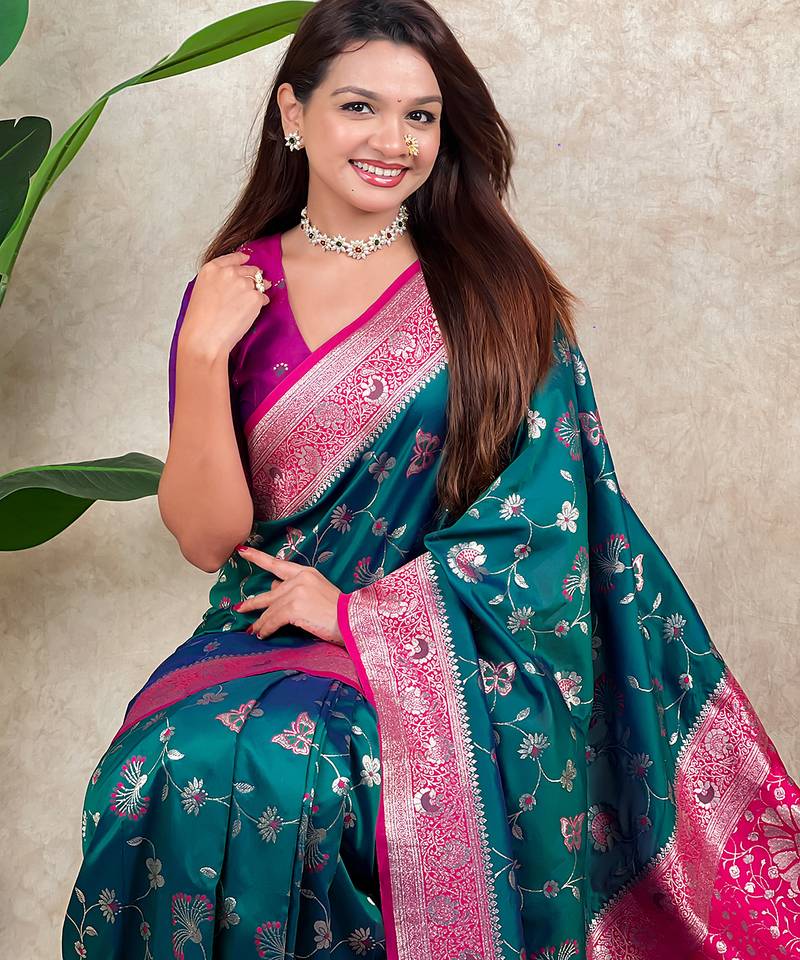 banarasi jaal zari woven silk blend saree