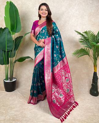 banarasi jaal zari woven silk blend saree 4