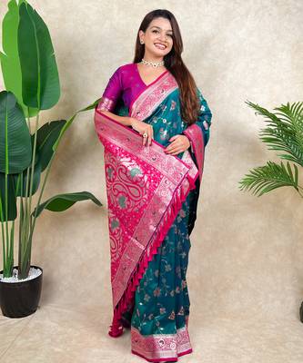 banarasi jaal zari woven silk blend saree 5