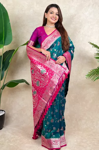 banarasi jaal zari woven silk blend saree