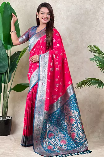 banarasi jaal zari woven silk blend saree
