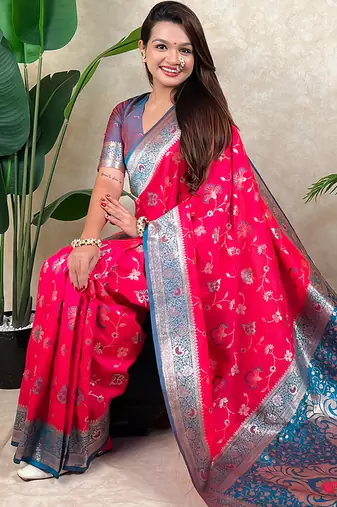 banarasi jaal zari woven silk blend saree