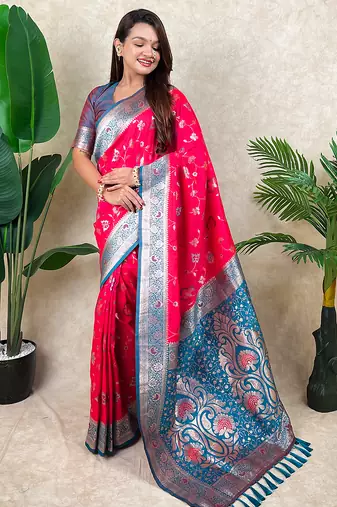 banarasi jaal zari woven silk blend saree
