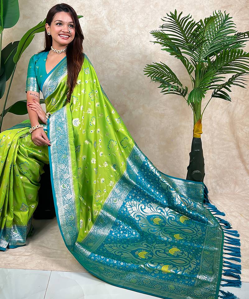 banarasi jaal zari woven silk blend saree