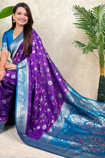 banarasi jaal zari woven silk blend saree