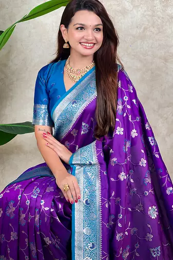 banarasi jaal zari woven silk blend saree