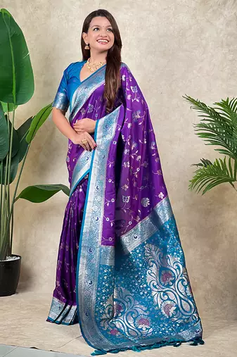 banarasi jaal zari woven silk blend saree