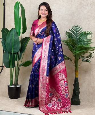 banarasi jaal zari woven silk blend saree 1