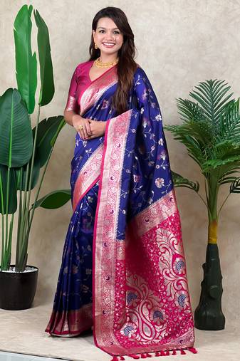 banarasi jaal zari woven silk blend saree