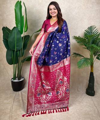 banarasi jaal zari woven silk blend saree 5