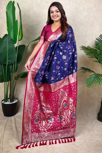 banarasi jaal zari woven silk blend saree