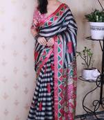 tussar silk blend striped traditional printed zari woven saree