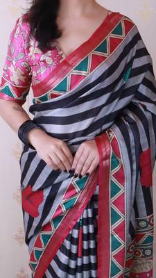 tussar silk blend striped traditional printed zari woven saree 4