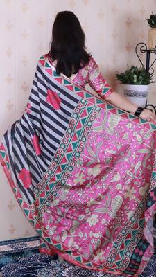 tussar silk blend striped traditional printed zari woven saree 5