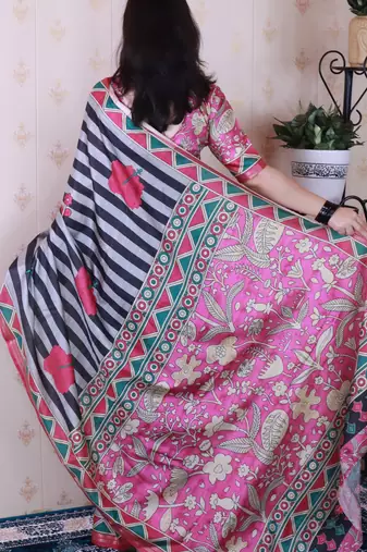 tussar silk blend striped traditional printed zari woven saree