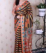 tussar silk blend striped traditional printed zari woven saree