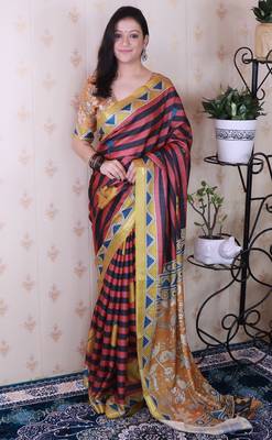 tussar silk blend striped traditional printed zari woven saree 1