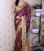 tussar silk blend striped traditional printed zari woven saree