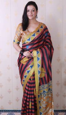 tussar silk blend striped traditional printed zari woven saree 3