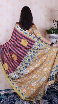 tussar silk blend striped traditional printed zari woven saree 5