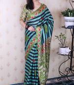 tussar silk blend striped traditional printed zari woven saree