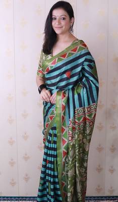 tussar silk blend striped traditional printed zari woven saree 3