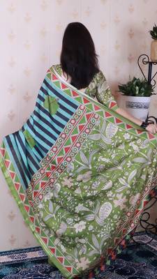 tussar silk blend striped traditional printed zari woven saree 5
