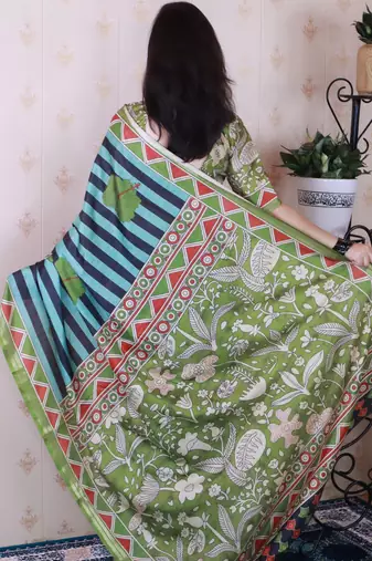 tussar silk blend striped traditional printed zari woven saree