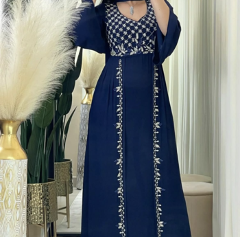 Royal Navy Blue Hand Embroidered Stitched Kaftan Dress     Elegant Party & Occasion Wear 1