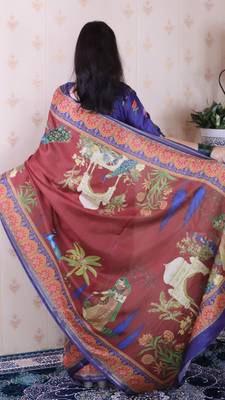 soft tussar silk blend pichwai traditional printed zari woven saree 5