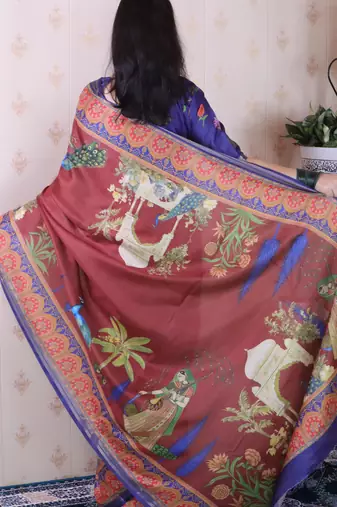 soft tussar silk blend pichwai traditional printed zari woven saree