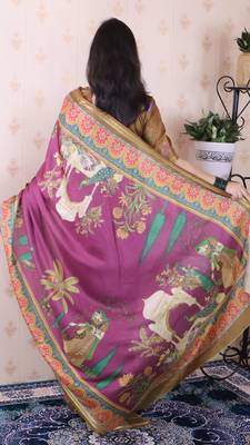 soft tussar silk blend pichwai traditional printed zari woven saree 5