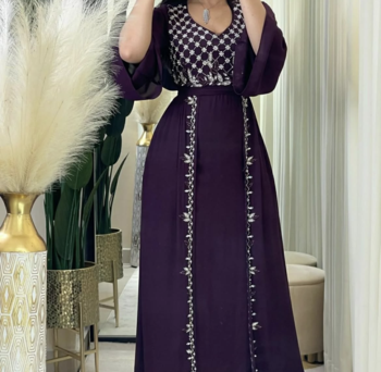 Luxury Wine Purple Hand Embroidered Georgette Kaftan     Elegant Party & Wedding Wear for Women 1