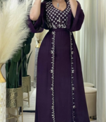 Luxury Wine Purple Hand Embroidered Georgette Kaftan – Elegant Party & Wedding Wear for Women