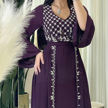 Luxury Wine Purple Hand Embroidered Georgette Kaftan     Elegant Party & Wedding Wear for Women 2