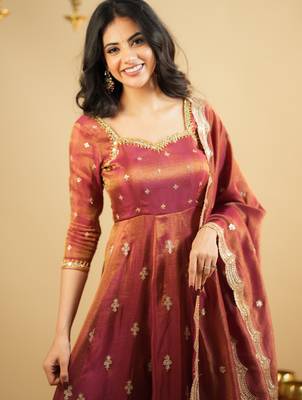 copper Cosmo embroidered sequin suit set with dupatta     elegant kali cut designer outfit 1