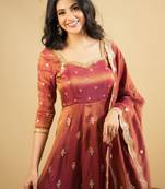 copper Cosmo embroidered sequin suit set with dupatta     elegant kali cut designer outfit