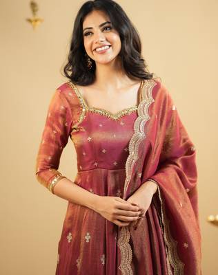 copper Cosmo embroidered sequin suit set with dupatta     elegant kali cut designer outfit 2