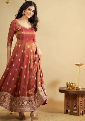 copper Cosmo embroidered sequin suit set with dupatta     elegant kali cut designer outfit 5