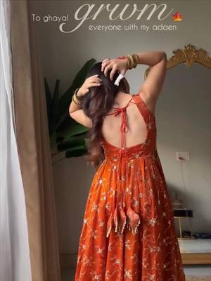 orange Kesriyanc silk embroidered sequin suit set with dupatta     elegant sleeveless kali cut designer outfit 4