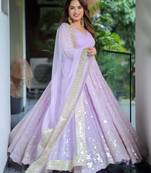 purple Faux blooming foil work anarkali suit set with dupatta     heavy sequin and zari embroidered designer outfit