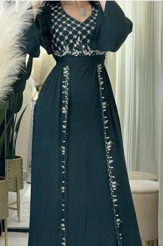 Emerald Green Hand Embroidered Georgette Stitched Kaftan – Designer Party & Festive Wear for Women