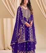 Violet chinon silk embroidered & daimond work Palazzo suit