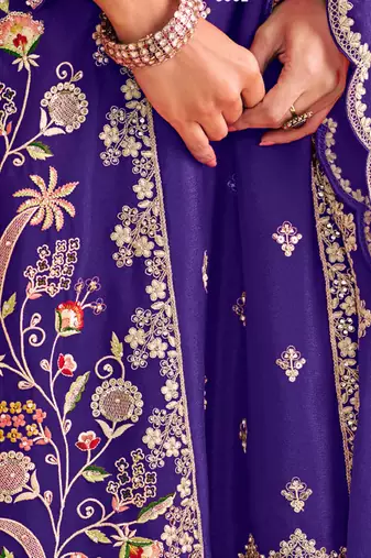 Violet chinon silk embroidered & daimond work Palazzo suit
