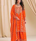 Orange chinon silk embroidered & daimond work Palazzo suit