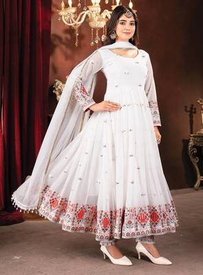 white Faux blooming embroidered sequin suit set with dupatta     elegant designer outfit with moti lace work 4