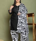 Black cotton blend printed ready to wear patiala salwar suit
