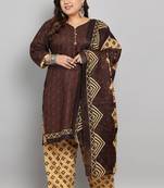 Brown cotton blend printed ready to wear patiala salwar suit